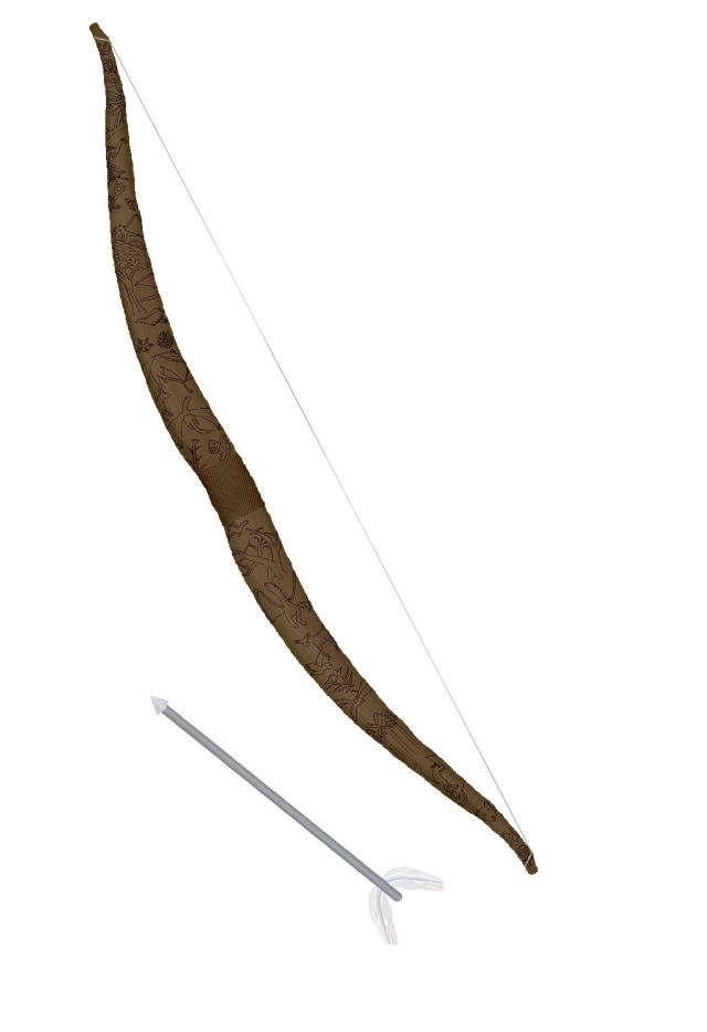 Inticrately carved and detailed wood recuved bow with magical arrow.