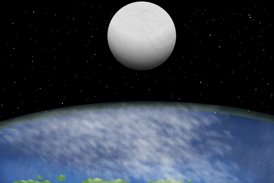 Alaer, third planet of the star Anidril, an ocean world with a bright icy moon, designed by Raina Nightingale