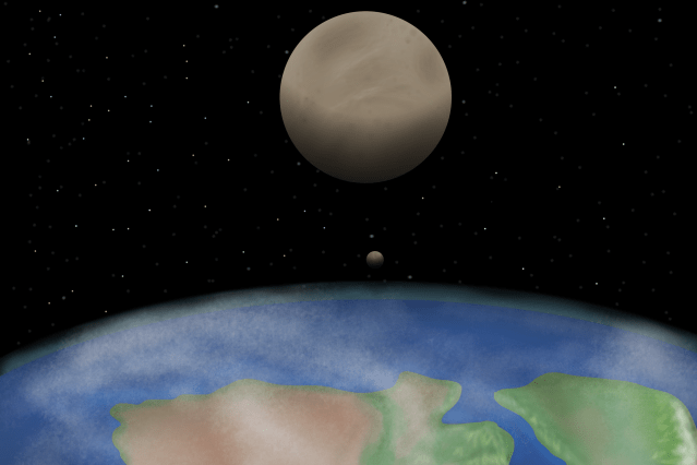 Areaer, the second planet of the star Anidril, home of most of the Areaer novels, designed by Raina Nightingale. It has two moons, one large and one small and distant.